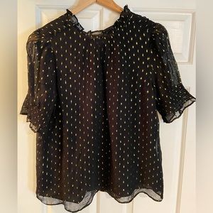 J Crew black and gold sparkle blouse. Fun to wear with black pants or jeans!